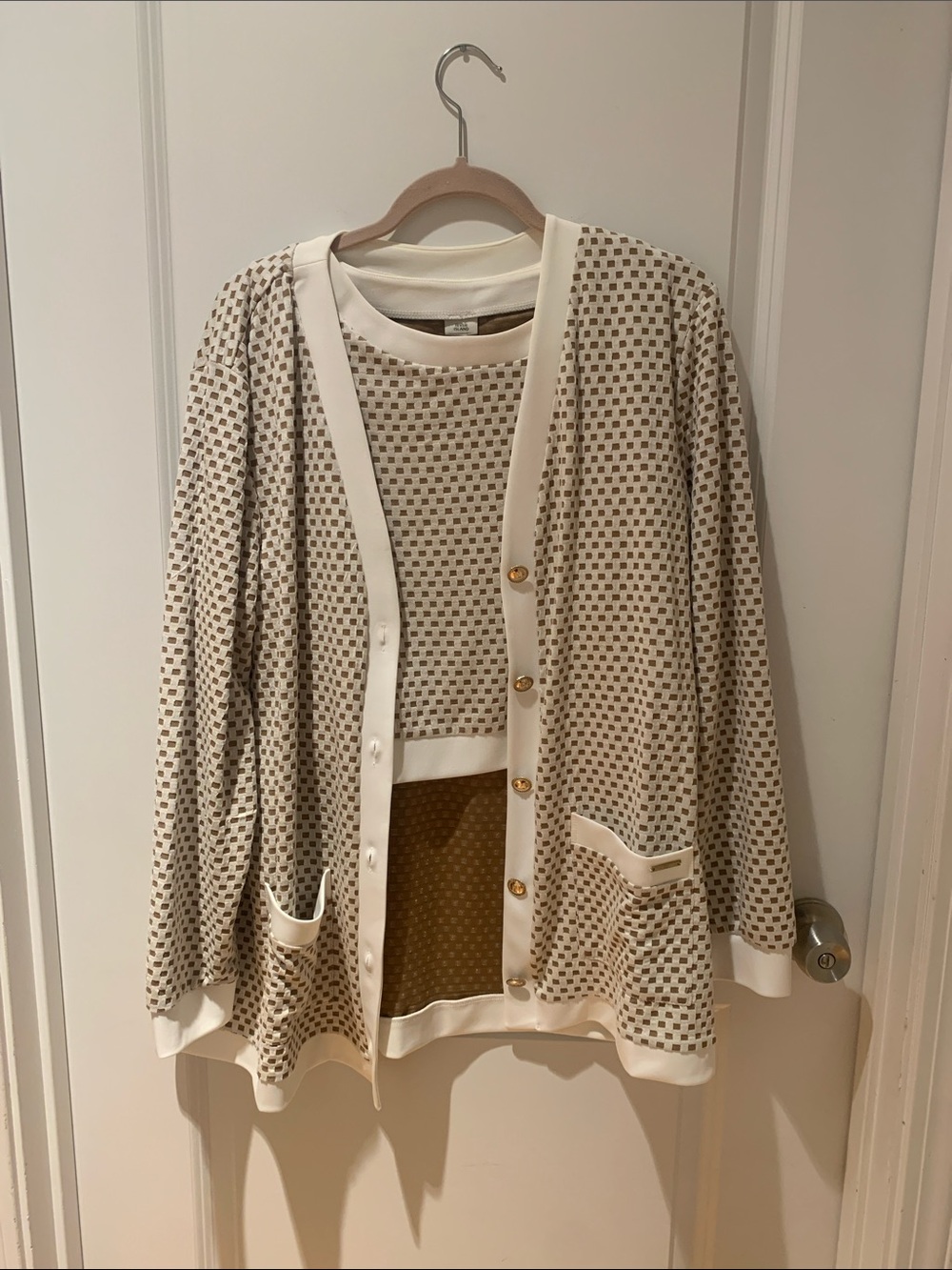 River Island Ivory and Tan Geometric Knit  co-ord cardigan set